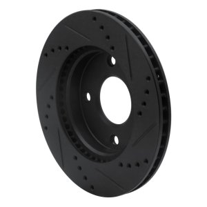 Nissan TIIDA Brake Rotor (1) - Front Left - R1 Concepts - Drilled & Slotted - Black - `07-`17